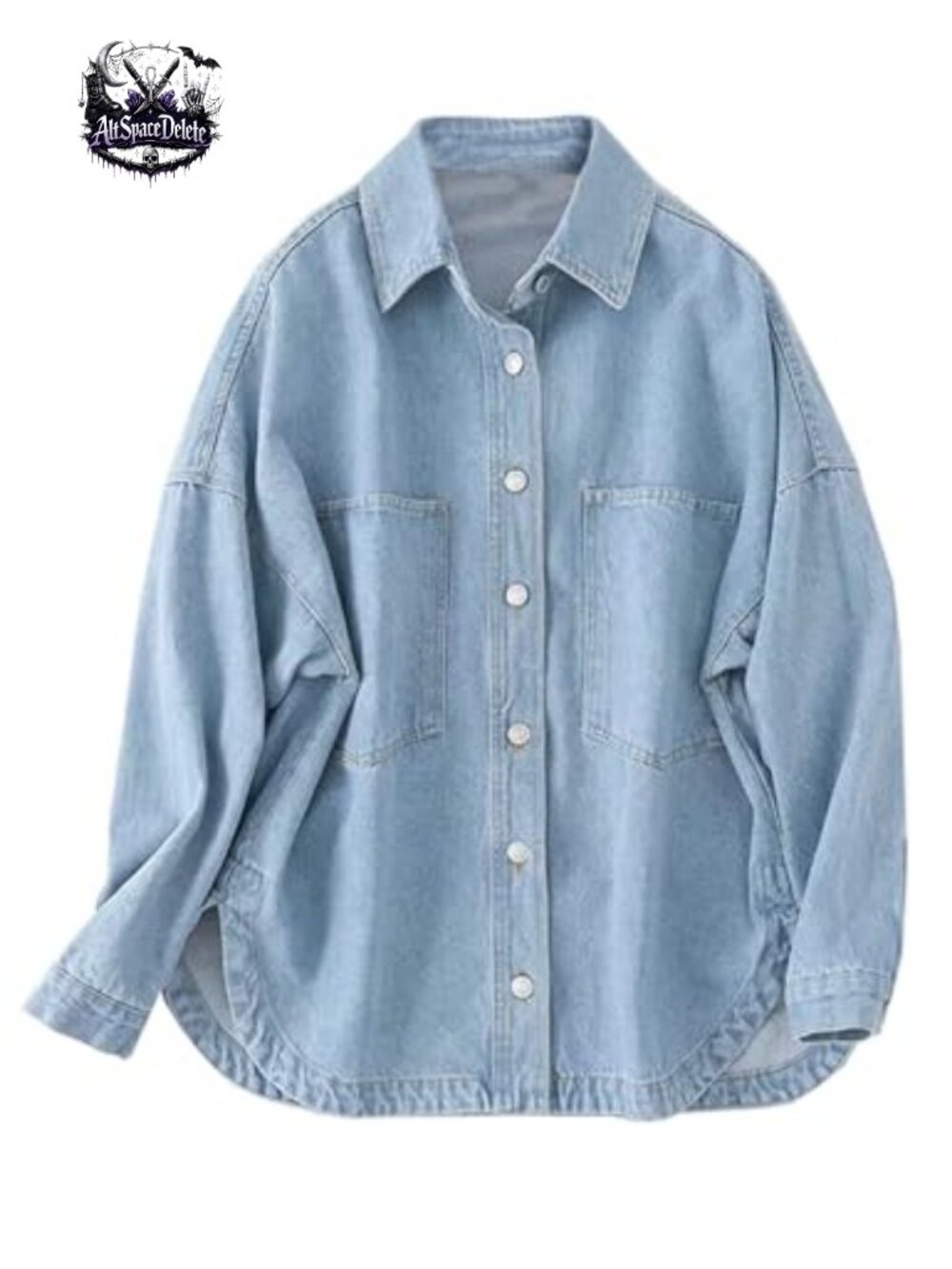 Oversize Button Down Denim Shirt Jacket Mid Length Long Sleeve Boyfriend Shacket